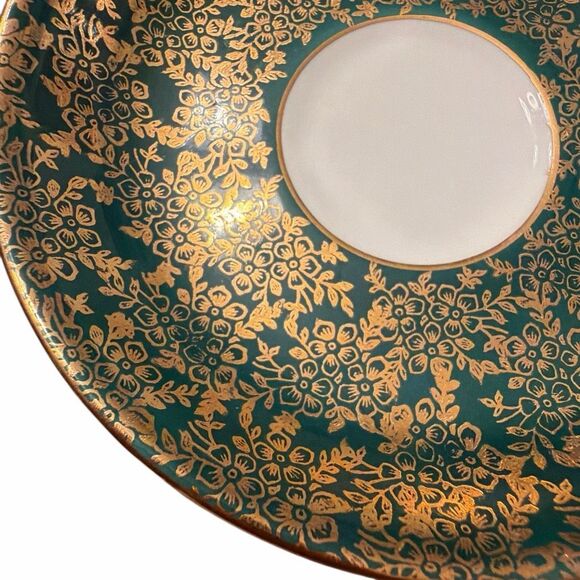 Royal Grafton-bone China-teacup, saucer porcelain Dark green gold floral design - Picture 3 of 8